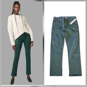 HUDSON Mid-Rise NICO Straight Ankle Pant Sz 30 Hunter Green Coated Shimmer $195